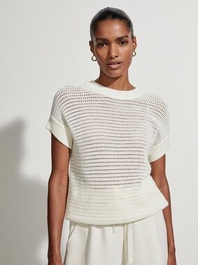Varley Corvallis Knit Sweater Egret Open Knit Casual Vacation Womens XS